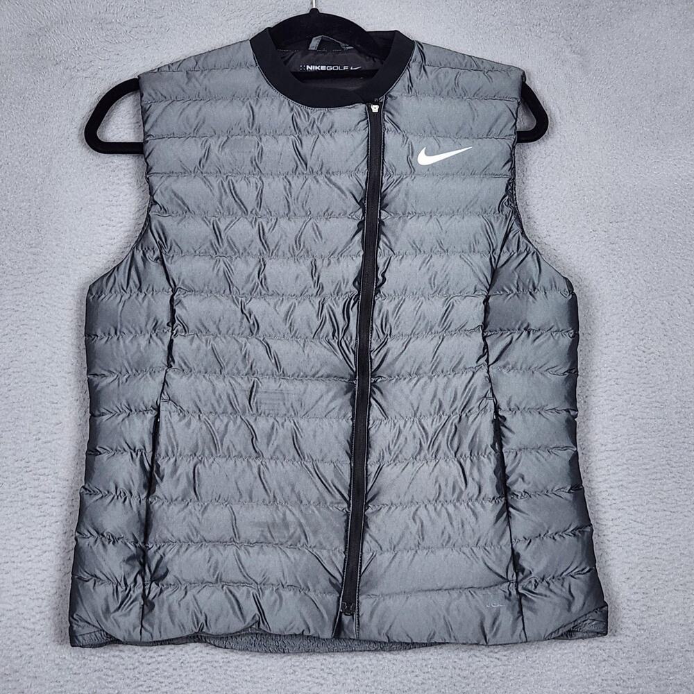 Nike Golf Vest Mens Medium Gray Aeroloft 700 Down Puffer Lightweight Quilted